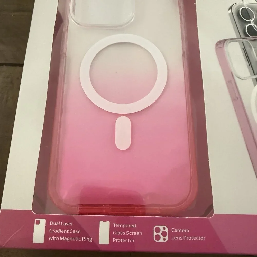 Merkury Pink iPHONE 15 Pro Max Case And Screen Protector Pack Magsafe Open Box